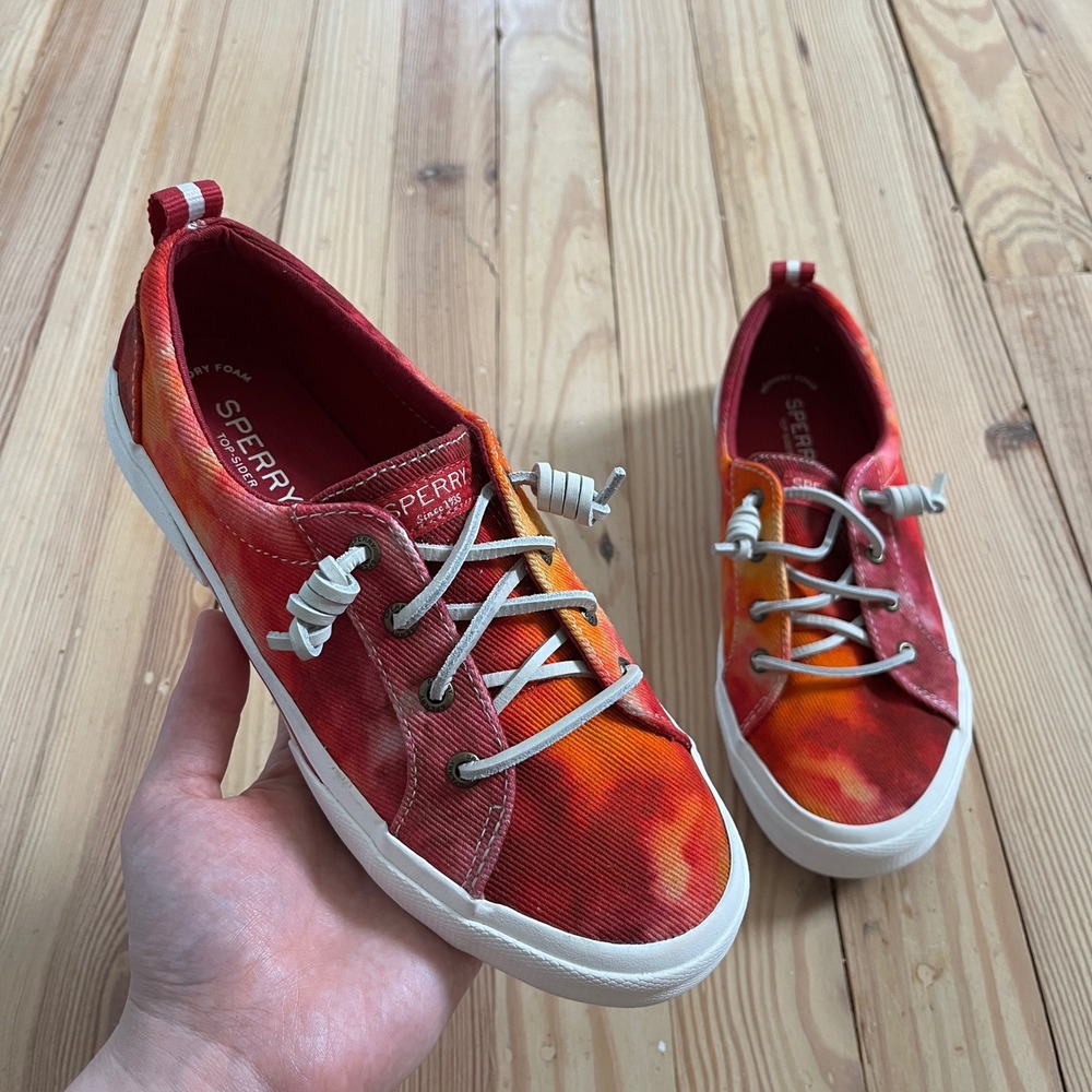 Sperry Crest Vibe Tie Dye Red Orange Sneakers Womens 7 STS86886 Slip On Shoes